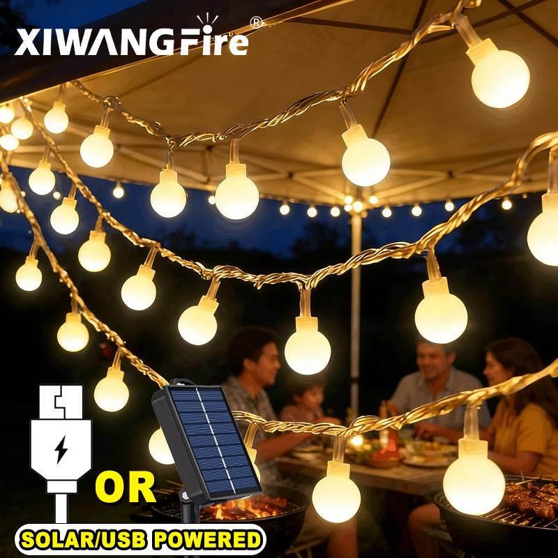 Outdoor Camping Lighting - أضواء خيطية تعمل بالطاقة الشمسية/USB/البطارية بطول