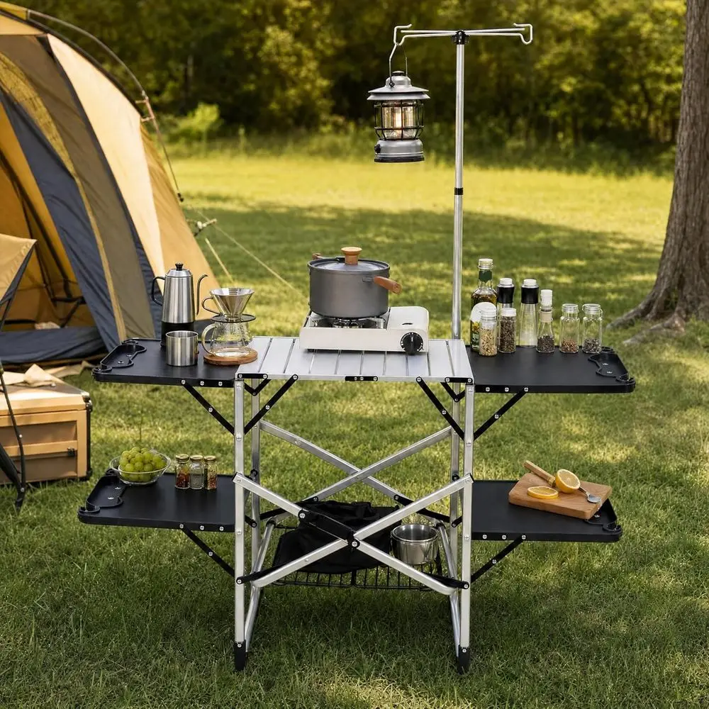 Outdoor Camping Table With Storage - طاولة مطبخ محمولة للاستخدام الخارجي مع