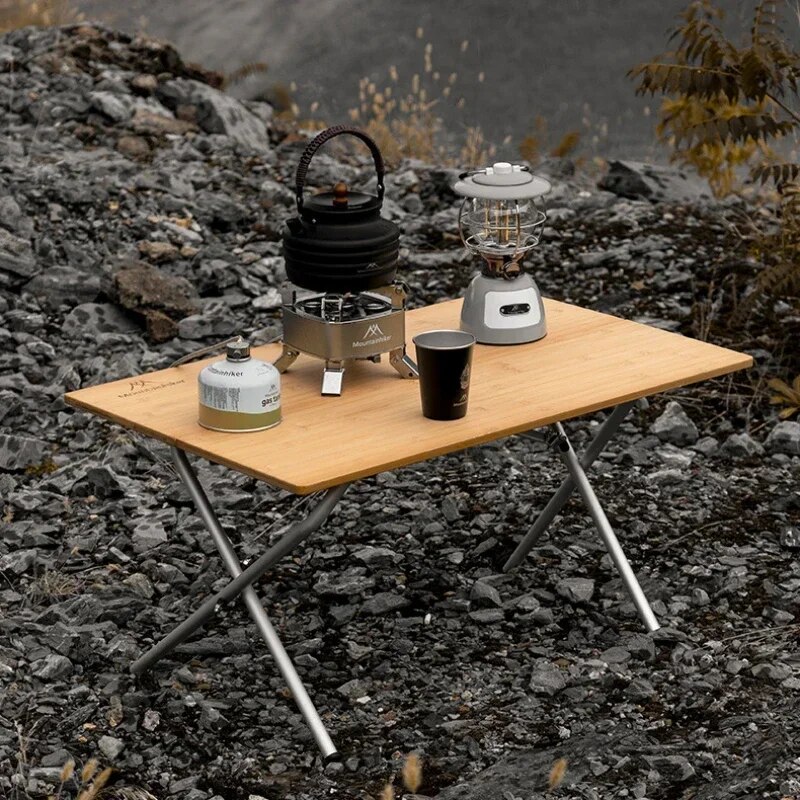 Outdoor Camping Table With Storage - MOUNTAINHIKER-طاولة خيزران للتخييم في الهواء الطلق