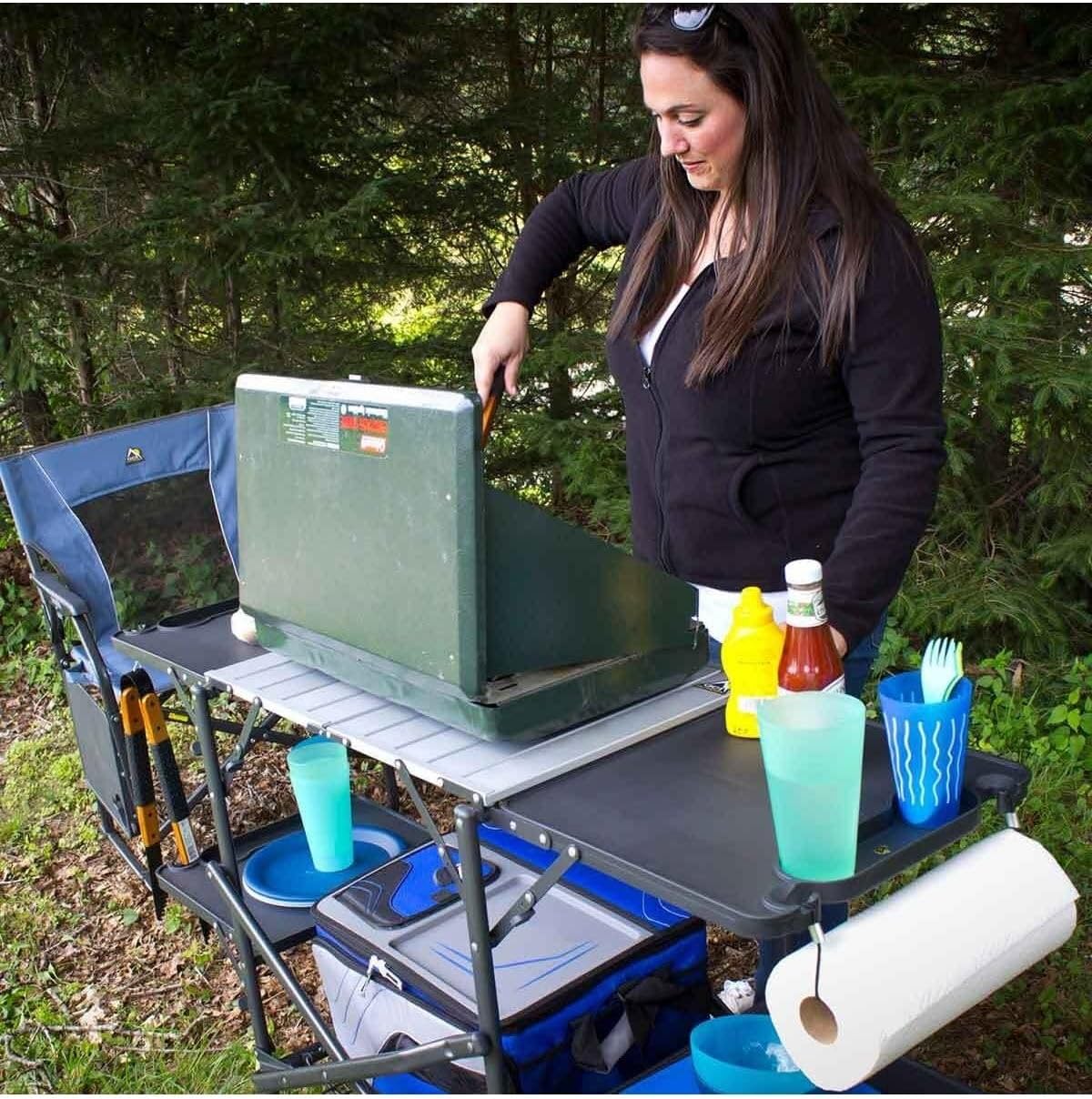 طاولة مطبخ محمولة قابلة للطي م - مراجعة Outdoor Camping Table With Storage وسعره