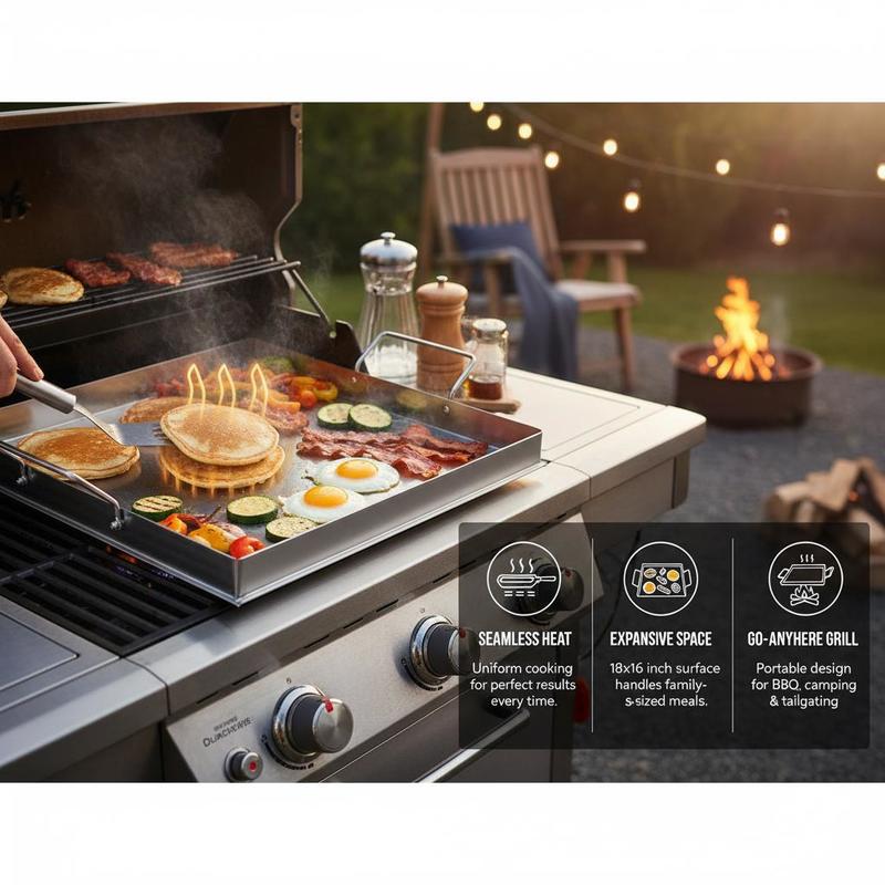 شواية مسطحة عالمية مقاس 18x16  - مراجعة Outdoor Camping Food وسعره