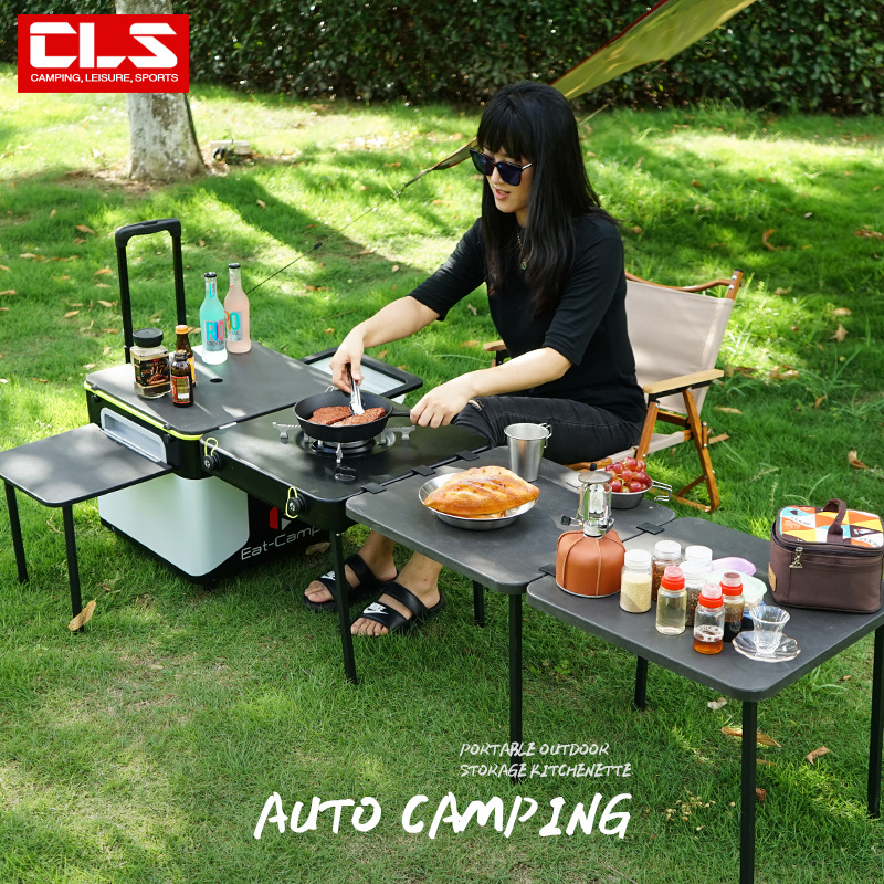 طاولة مطبخ متنقلة للتخييم، محط - مراجعة Outdoor Camping Table With Storage وسعره