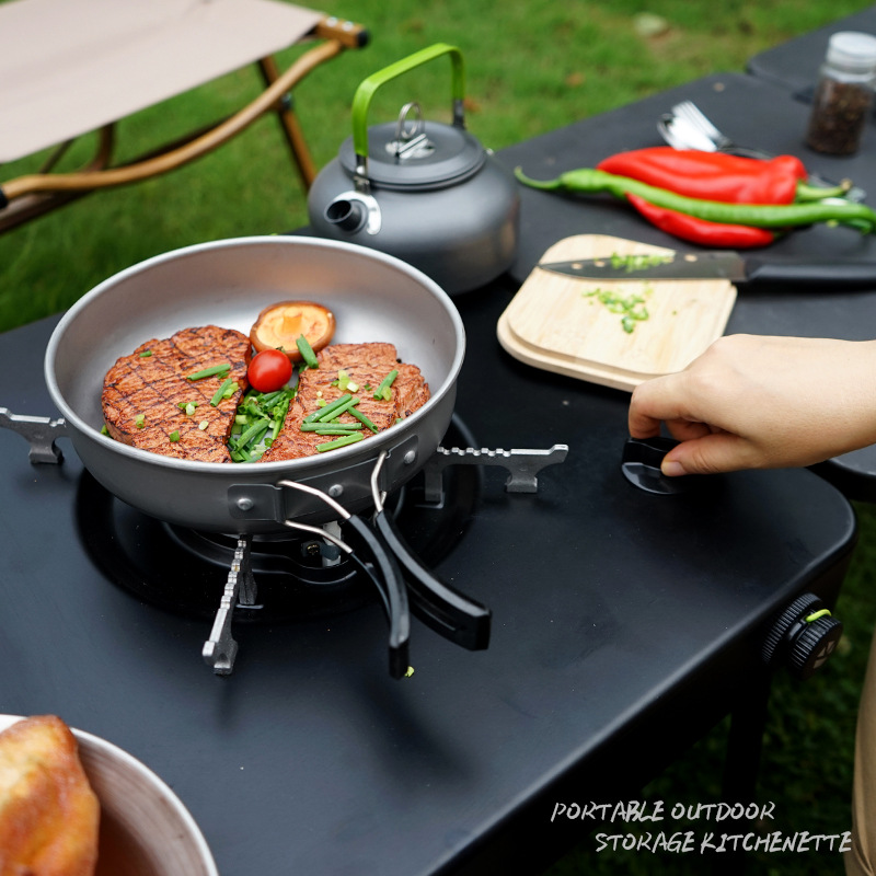 طاولة مطبخ متنقلة للتخييم، محط - مراجعة Outdoor Camping Table With Storage وسعره