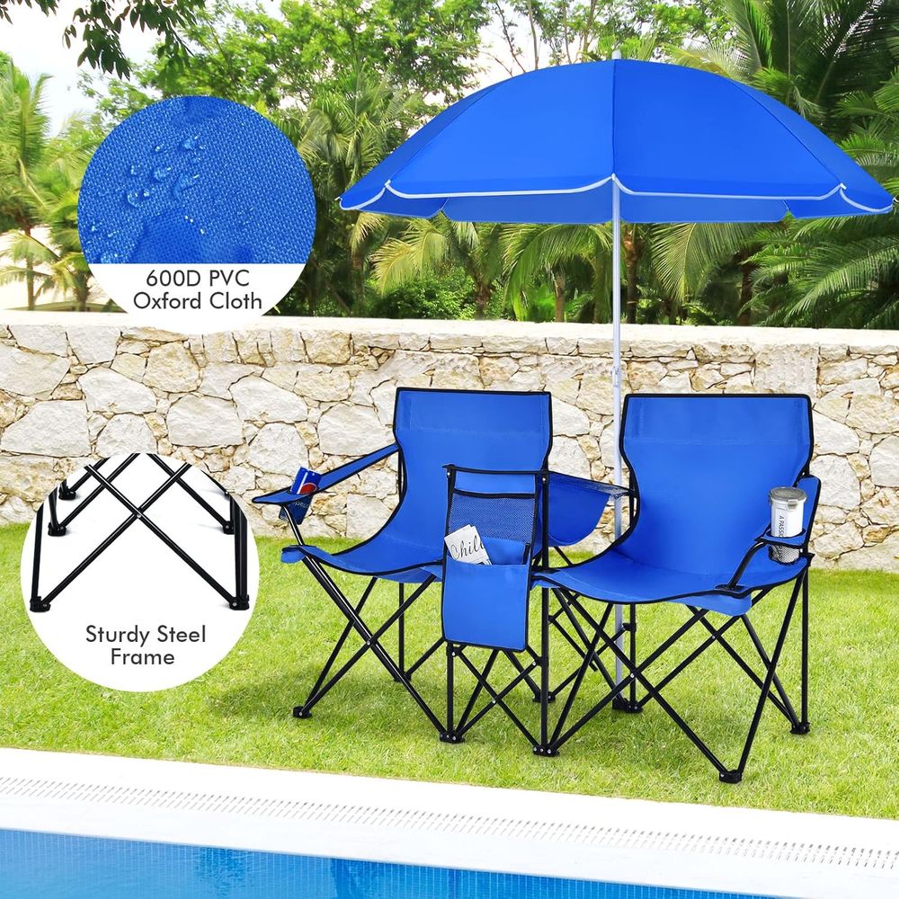 كراسي نزهة قابلة للطي مع مظلة  - مراجعة Outdoor Camping Loveseat وسعره