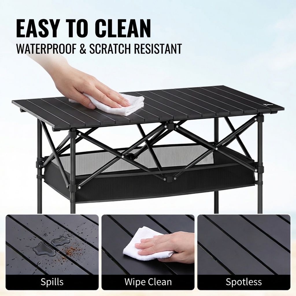 طاولة محمولة قابلة للطي للاستخ - مراجعة Outdoor Camping Table With Storage وسعره