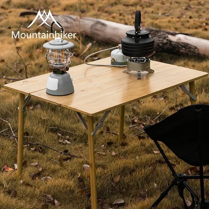 MOUNTAINHIKER-طاولة خيزران للت - مراجعة Outdoor Camping Table With Storage وسعره