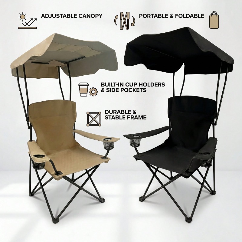 كرسي تخييم خارجي مع مظلة، قابل - مراجعة Outdoor Camping Lounge Chairs وسعره