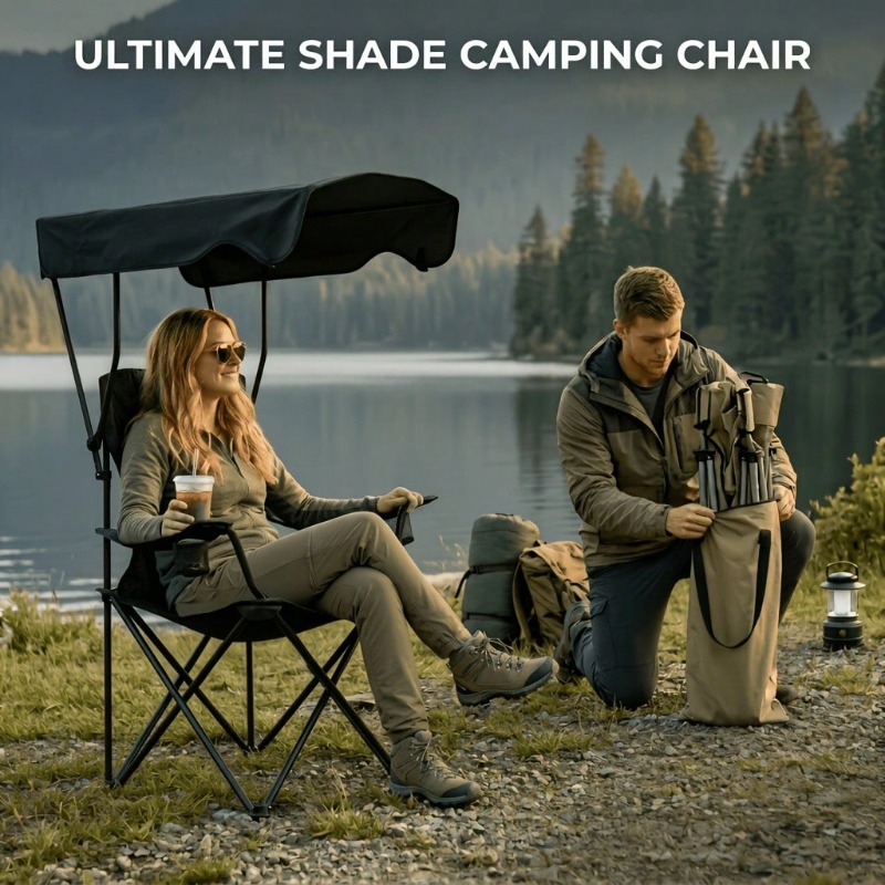 كرسي تخييم خارجي مع مظلة، قابل - مراجعة Outdoor Camping Lounge Chairs وسعره